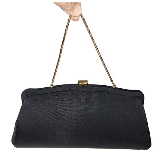 Vintage Black Purse Gold Closure Romantic Audry Hepburn Grace Kelly Timeless - Picture 3 of 5
